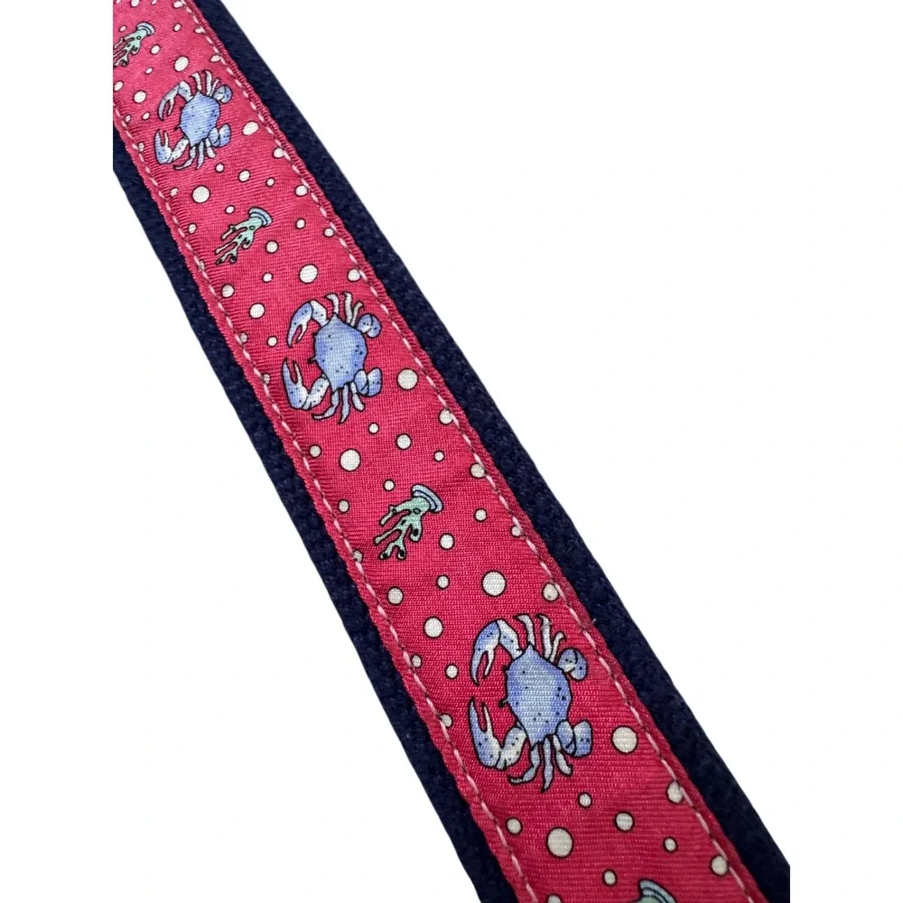 Vineyard Vines Mens 38 Crab Coral Silk Canvas Club Belt Navy Pink Made in USA